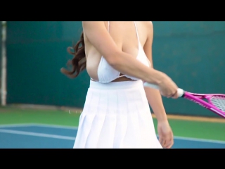 busty girl plays tennis 